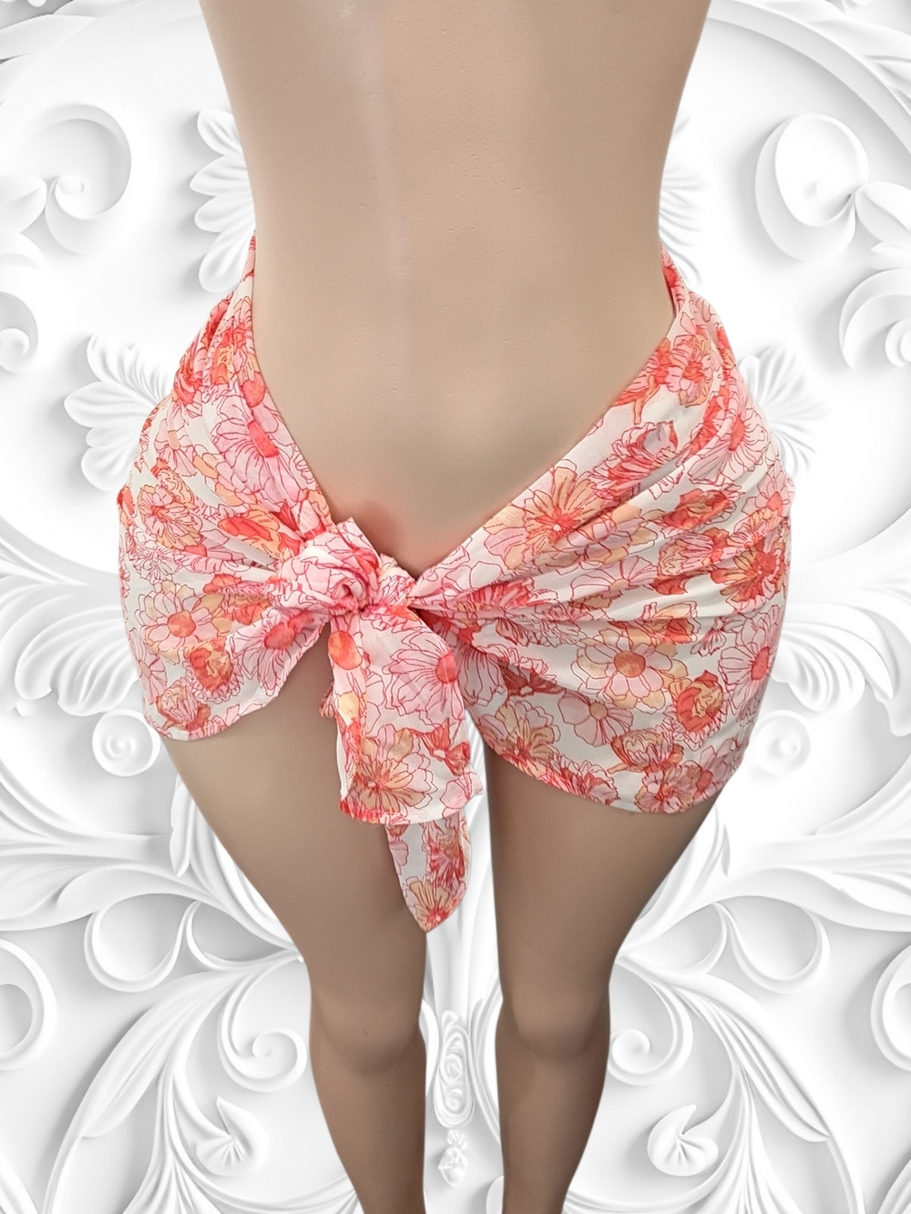 Shade & Shore Coral and Pink Floral Tie-Waist Swim Sarong